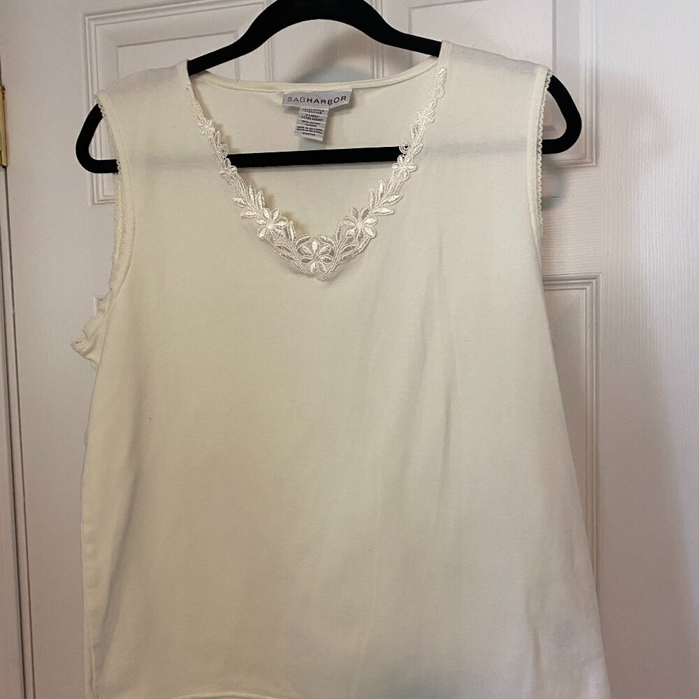 Sag Harbor Tank Top with Lace Trim